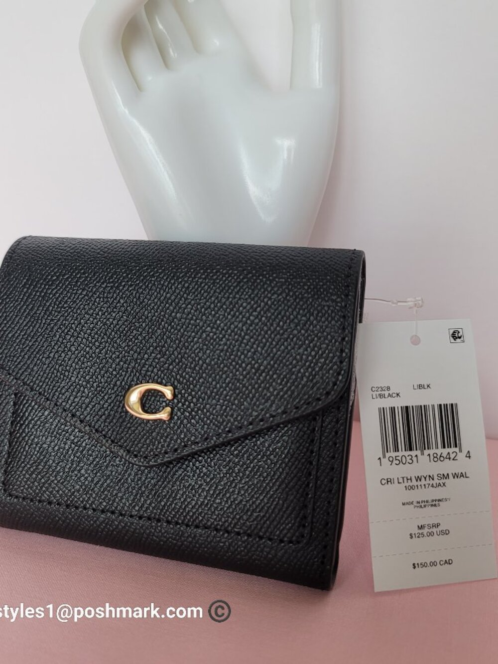 COACH Wyn Crossgrain Leather Small Leather Wallet- Black color 🎈$89. ⭐ - Picture 15 of 16